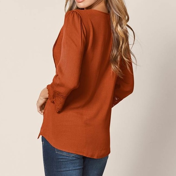 Lace Detail Button-Up Top - Picture 2 of 5